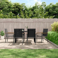 7 Piece Garden Dining Set Black Textilene and Steel