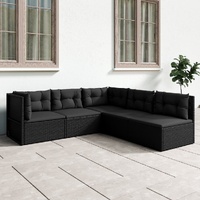 5 Piece Garden Lounge Set with Cushions Black Poly Rattan