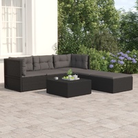 5 Piece Garden Lounge Set with Cushions Black Poly Rattan