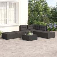 6 Piece Garden Lounge Set with Cushions Black Poly Rattan