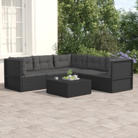 5 Piece Garden Lounge Set with Cushions Black Poly Rattan