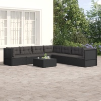 7 Piece Garden Lounge Set with Cushions Black Poly Rattan