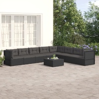 8 Piece Garden Lounge Set with Cushions Black Poly Rattan