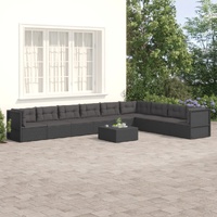 9 Piece Garden Lounge Set with Cushions Black Poly Rattan