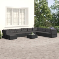 10 Piece Garden Lounge Set with Cushions Black Poly Rattan