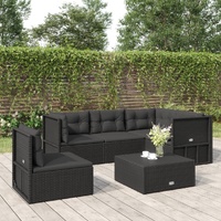 5 Piece Garden Lounge Set with Cushions Black Poly Rattan