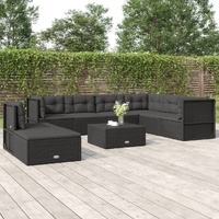 8 Piece Garden Lounge Set with Cushions Black Poly Rattan