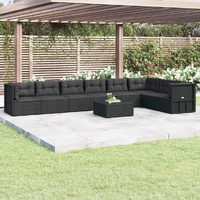 8 Piece Garden Lounge Set with Cushions Black Poly Rattan