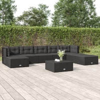 8 Piece Garden Lounge Set with Cushions Black Poly Rattan