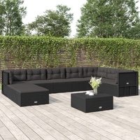 9 Piece Outdoor Sofa Set with Cushions Black Poly Rattan