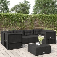 6 Piece Outdoor Sofa Set with Cushions Black Poly Rattan