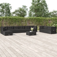 11 Piece Outdoor Sofa Set with Cushions Black Poly Rattan