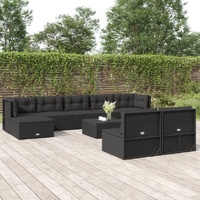 9 Piece Outdoor Sofa Set with Cushions Black Poly Rattan