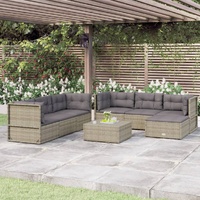 7 Piece Garden Lounge Set with Cushions Grey Poly Rattan