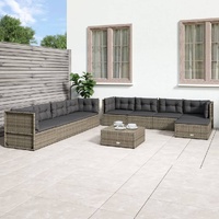 9 Piece Garden Lounge Set with Cushions Grey Poly Rattan