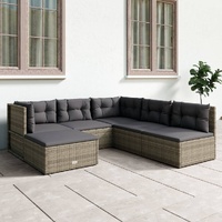 6 Piece Garden Lounge Set with Cushions Grey Poly Rattan