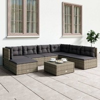 7 Piece Garden Lounge Set with Cushions Grey Poly Rattan