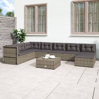 8 Piece Garden Lounge Set with Cushions Grey Poly Rattan