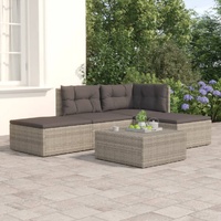 4 Piece Garden Lounge Set with Cushions Grey Poly Rattan