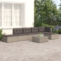 6 Piece Garden Lounge Set with Cushions Grey Poly Rattan