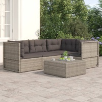 4 Piece Garden Lounge Set with Cushions Grey Poly Rattan