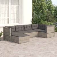 6 Piece Garden Lounge Set with Cushions Grey Poly Rattan
