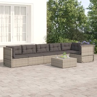 6 Piece Garden Lounge Set with Cushions Grey Poly Rattan