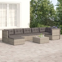 7 Piece Garden Lounge Set with Cushions Grey Poly Rattan