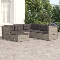 6 Piece Garden Lounge Set with Cushions Grey Poly Rattan