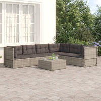 6 Piece Garden Lounge Set with Cushions Grey Poly Rattan