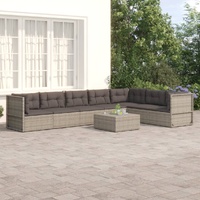 7 Piece Garden Lounge Set with Cushions Grey Poly Rattan