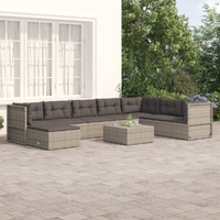 8 Piece Garden Lounge Set with Cushions Grey Poly Rattan