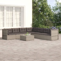 7 Piece Garden Lounge Set with Cushions Grey Poly Rattan