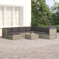 8 Piece Garden Lounge Set with Cushions Grey Poly Rattan