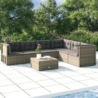 6 Piece Garden Lounge Set with Cushions Grey Poly Rattan