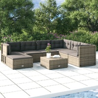 7 Piece Garden Lounge Set with Cushions Grey Poly Rattan