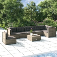 7 Piece Garden Lounge Set with Cushions Grey Poly Rattan
