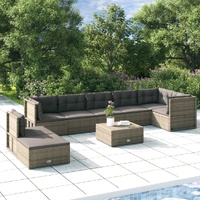 8 Piece Garden Lounge Set with Cushions Grey Poly Rattan