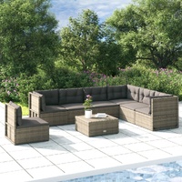 7 Piece Garden Lounge Set with Cushions Grey Poly Rattan