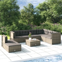 8 Piece Garden Lounge Set with Cushions Grey Poly Rattan