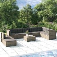 9 Piece Garden Lounge Set with Cushions Grey Poly Rattan