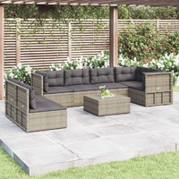 7 Piece Garden Lounge Set with Cushions Grey Poly Rattan