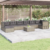 8 Piece Garden Lounge Set with Cushions Grey Poly Rattan