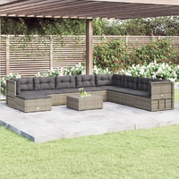 9 Piece Garden Lounge Set with Cushions Grey Poly Rattan