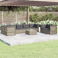 8 Piece Garden Lounge Set with Cushions Grey Poly Rattan