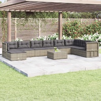 9 Piece Garden Lounge Set with Cushions Grey Poly Rattan