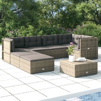 7 Piece Garden Lounge Set with Cushions Grey Poly Rattan
