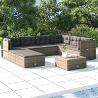 8 Piece Garden Lounge Set with Cushions Grey Poly Rattan