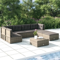 7 Piece Garden Lounge Set with Cushions Grey Poly Rattan