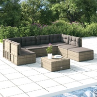 7 Piece Garden Lounge Set with Cushions Grey Poly Rattan